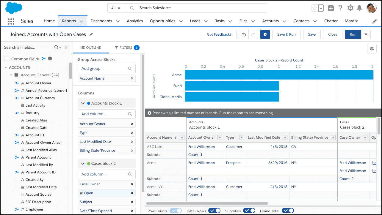 Salesforce Lightning Joined Reports